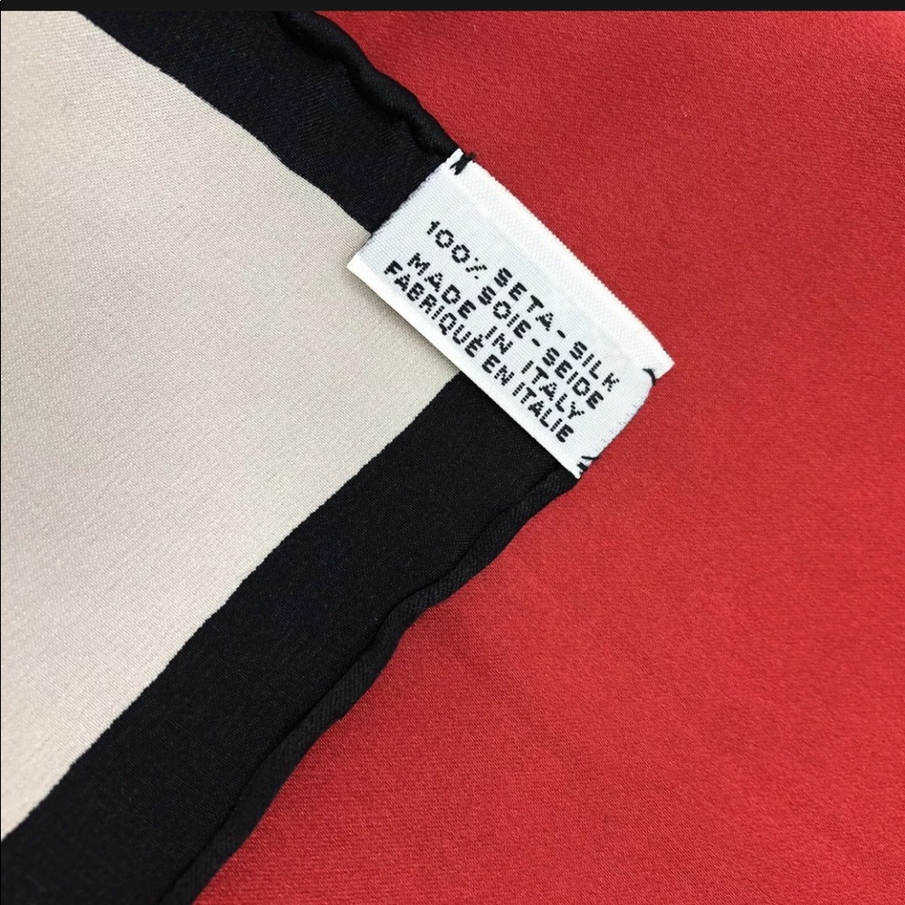 Auth Chanel Vintage Logo Silk Square Scarf Gift Red Ribbon 35 inch Authentic - Picture 13 of 15